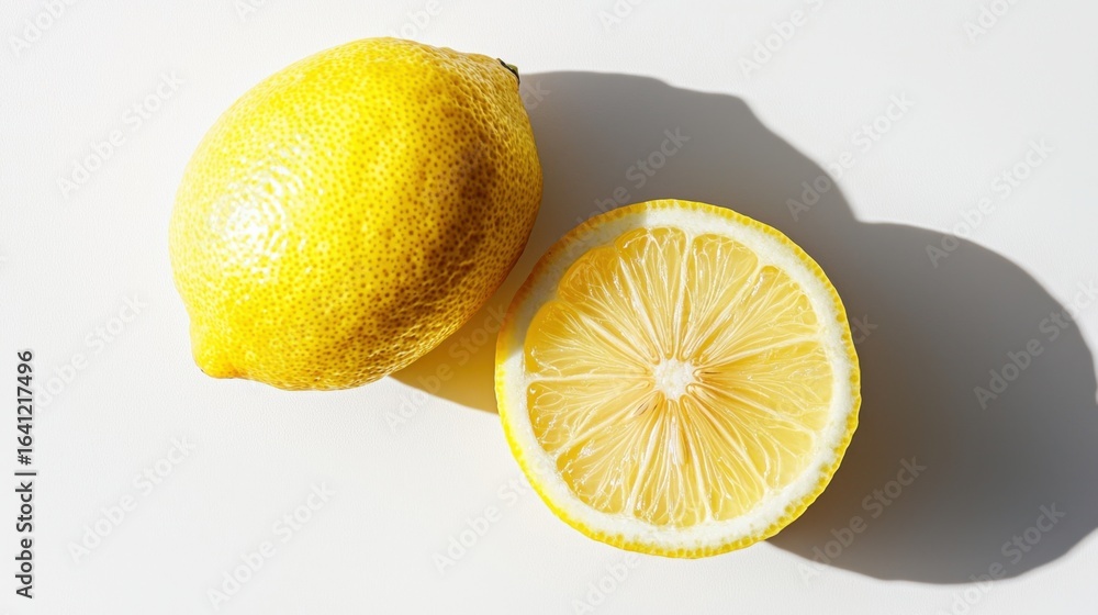 Aufkleber fresh lemon slice with whole lemon on a light background captures the vibrant color and texture, per