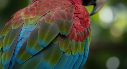 Fototapeta premium Close-up of a vibrant parrot's back feathers