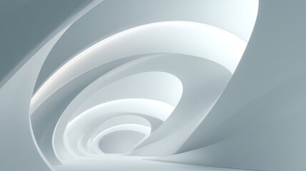 Abstract white building tunnel with layered curved walls, for futuristic architecture