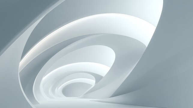 Abstract white building tunnel with layered curved walls, for futuristic architecture