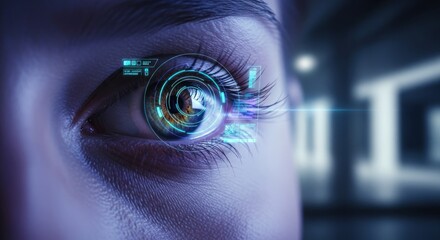 Close-up of an eye with futuristic HUD overlay