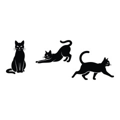 Vector art of three black cat poses isolated on white background