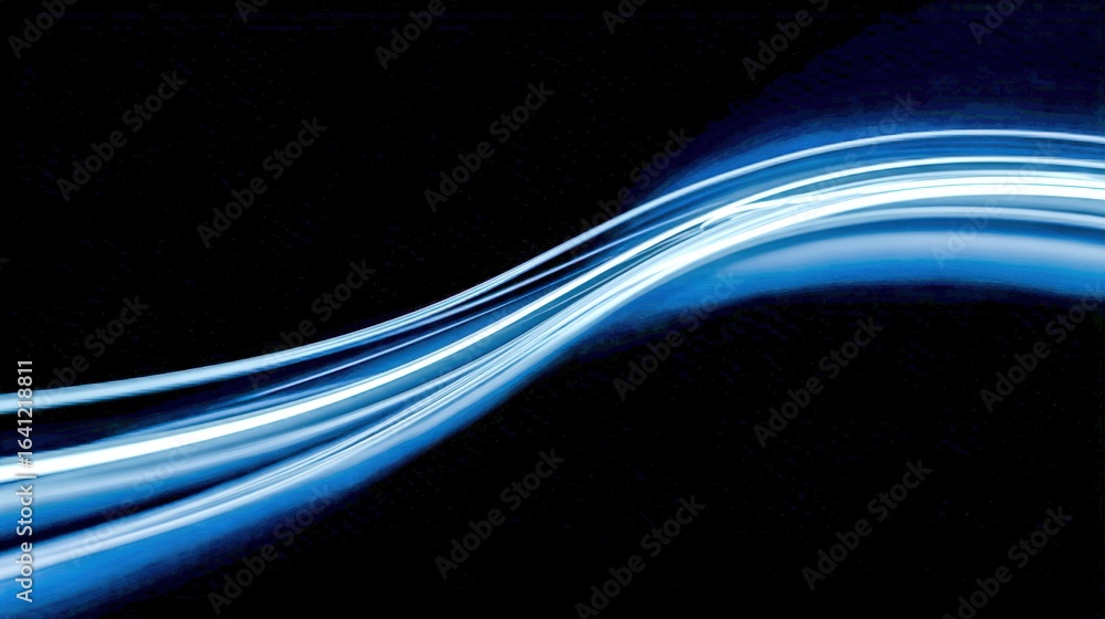 Poster dynamic abstract wave of light streaks on black background, modern artistic design element