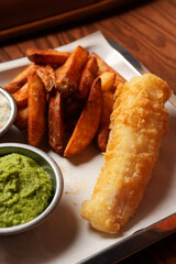 Fried Fish and Potato Chips with Two Sauces