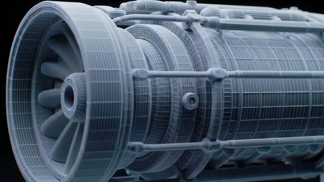 Rotating Engine Fan Technology Visualization on Black Background