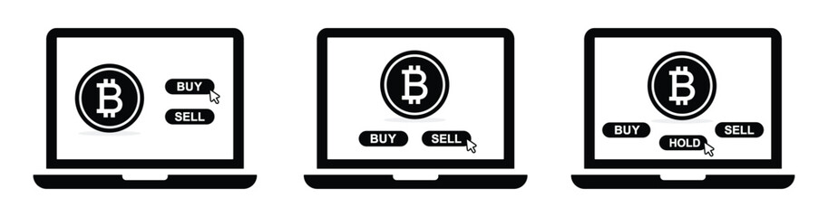 Buy and sale bitcoin on laptop icon, vector illustration