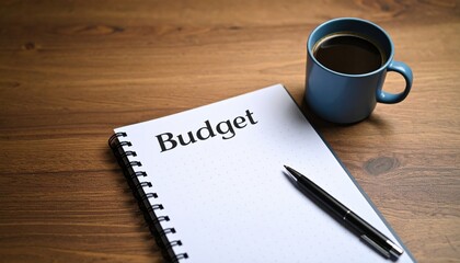 A Warm Cup of Coffee Beside a Notebook with Budget Written on It in a Cozy and Inviting Workspace
