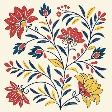 Seamless Phulkari embroidery with bright floral motifs	