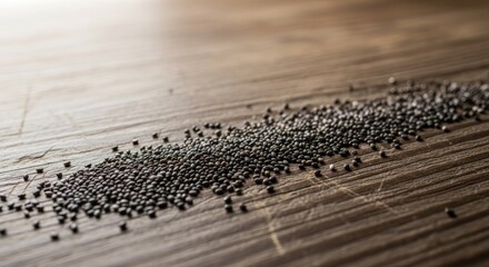 Fototapeta premium Dark seeds scattered on a wooden surface (1)