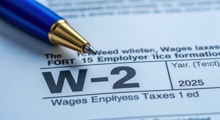 W-2 Tax Form Close-Up with Pen Demonstrating Financial Paperwork and Preparation for Taxes in 2025