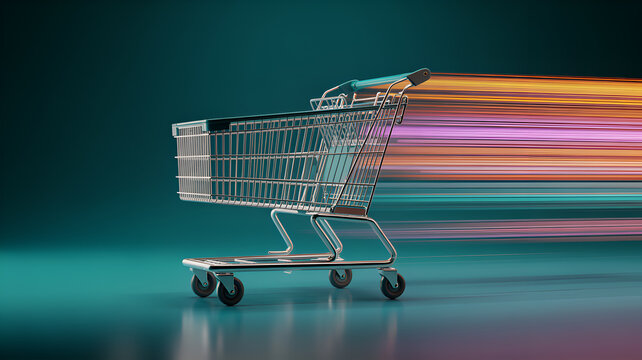 Shopping cart with light streaks in motion supermarket cart