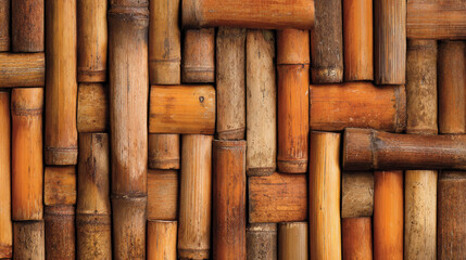 Close up of natural bamboo texture background with vertical lines and warm earthy tones