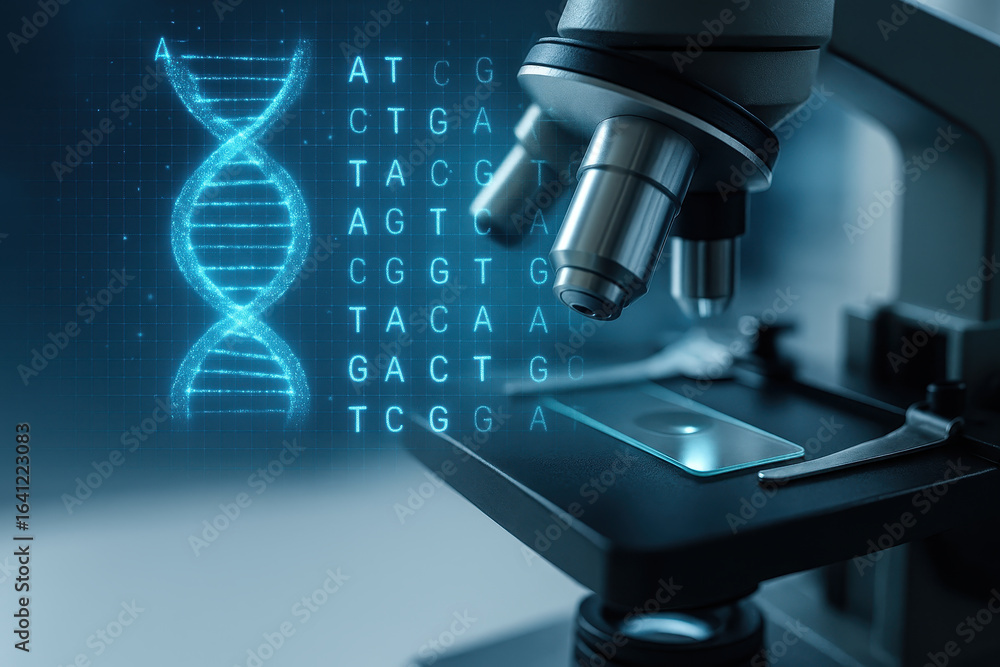 Poster dna structure and genetic research visualized with molecular biology tools in biotechnology lab sett
