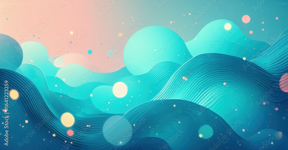 Poster abstract waves, fluid shapes, soft colors. gradient background creates calming visual experience. bu