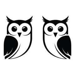 Vector art of two owls facing forward isolated on white background