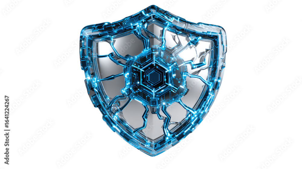 Aufkleber cyber shield of security: a stunning and futuristic shield design, pulsating with a network of intri
