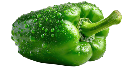 Emerald Gem: A single vibrant green bell pepper, adorned with glistening water droplets, embodies freshness and culinary potential.