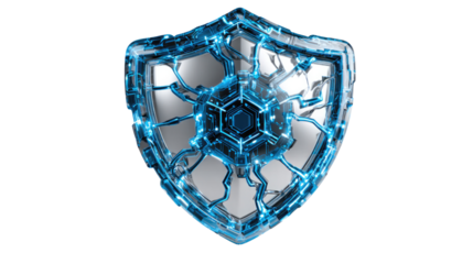 Cyber Shield of Security: A stunning and futuristic shield design, pulsating with a network of intricate, glowing blue energy, evoking themes of security, protection, and digital safety.