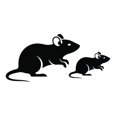 Vector art of two black rats isolated on white background
