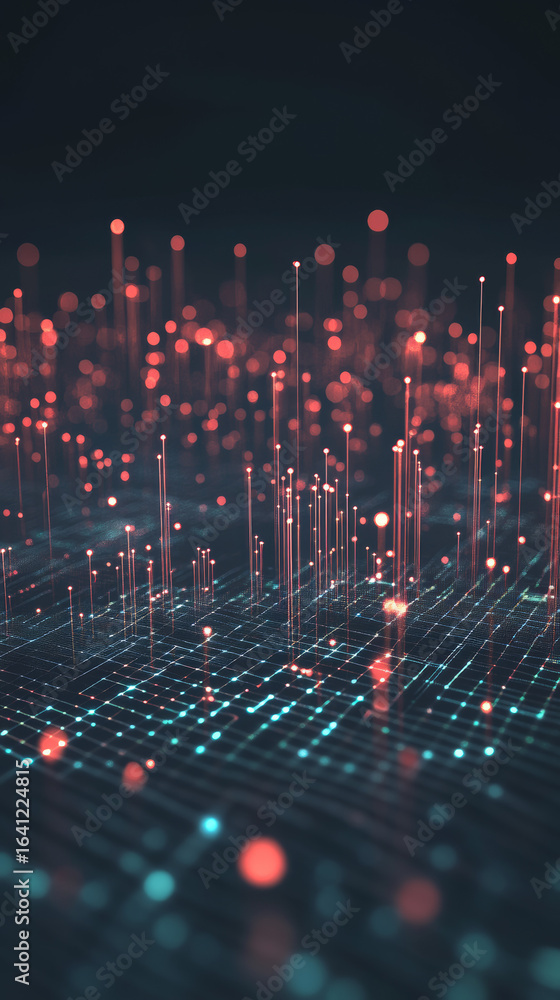 Poster abstract grid of light points represents digital data transfer. futuristic concept for technology, n