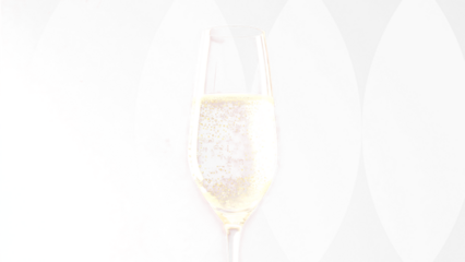 Transparent Champagne Flute PNG, Sparkling Champagne in Elegant Glass with Red and White Abstract Background, Festive Drink for Celebration, New Year, or Special Occasion Design Element