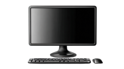 Minimalist Desktop Setup: A sleek, modern desktop computer setup features a black monitor, keyboard, and mouse, ready for work or play. 