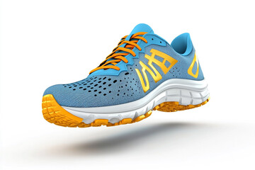 Modern athletic running shoe with dynamic blue and yellow design for active lifestyle