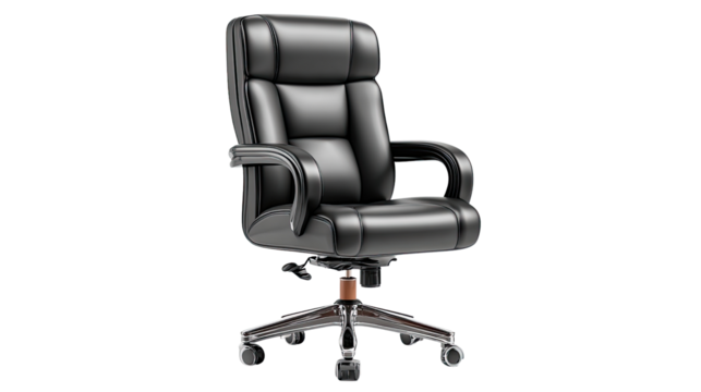 Executive Black Leather Chair: A luxurious, high-backed leather chair epitomizes executive elegance, the perfect emblem of professionalism and comfort, embodying sophistication in its sleek design.