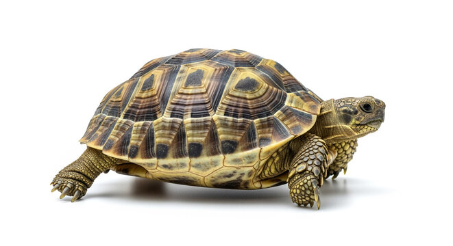 Hermann's tortoise pet reptile turtle isolated on white background exotic animal shell walking slow wildlife