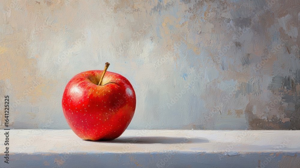 Aufkleber red apple rests on a white table against a soft gray background showcased in a minimalist setting