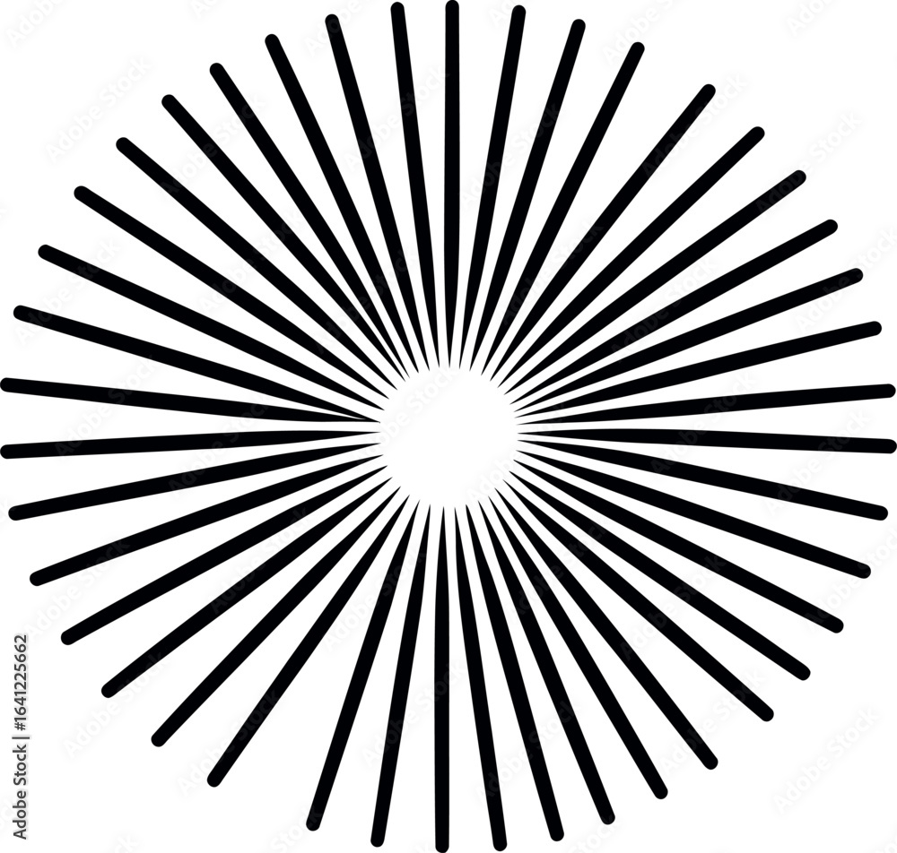 Poster modern flat design features an abstract symbol representing a sunburst explosion effect on a white b