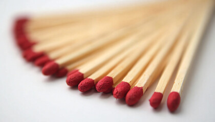 Group of Matches with Red Tips on White Surface