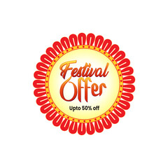 Durga Puja festival sale sticker featuring vibrant colors, festive typography, and ornamental design elements. Ideal for seasonal marketing, retail packaging, social media promotions, and print.