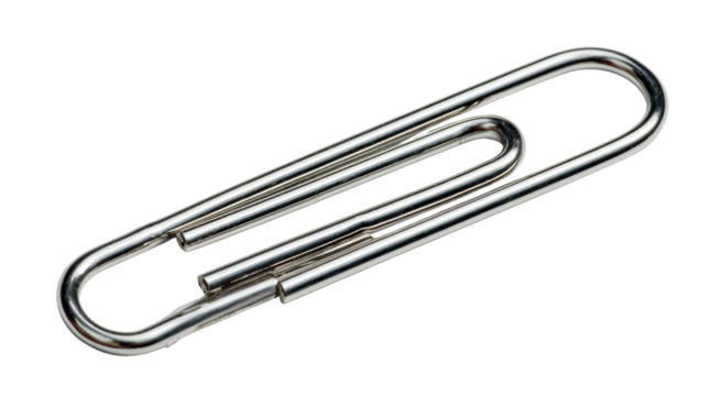 Metal paperclip on a white isolated background.