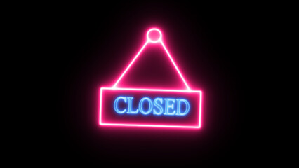 A vibrant neon sign sadly announcing CLOSED for business glowing with pink and blue light