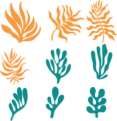 Colorful Hand Drawn Flower Set. Collection of 9 simple floral illustrations with vibrant colors and minimal style