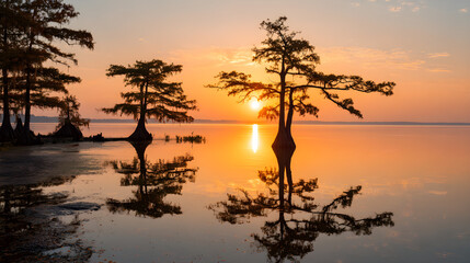 Obraz premium Cypress Trees at Sunrise