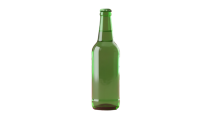 Transparent Green Beer Bottle PNG, A Realistic Render of a Full Green Glass Beer Bottle with a Transparent Background, Ideal for Mockups and Beverage Designs