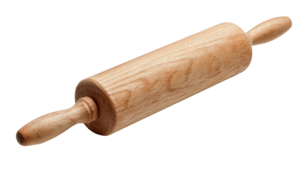 Rolling pin, wooden kitchen utensil, isolated on white background.