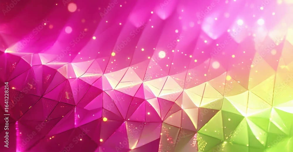 Poster bright polygonal background. vivid colors blend, creating dynamic light effects. sparkling particles