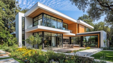 Fototapeta premium Modern elegant house with garden and patio