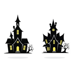 Vector art of two haunted houses isolated on white background