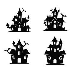 Vector art of four haunted houses isolated on white background