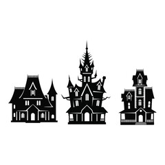 Fototapeta premium Vector art of three gothic houses isolated on white background