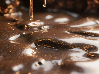 A photorealistic close-up of a melting bronze surface.