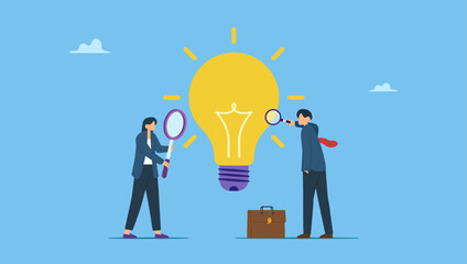 Smart business people verify or validate light bulb idea and make approval. Validate startup idea that have potential to implement and success in real life, analyze and choose best business idea.