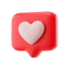 Red social media like heart icon isolated on transparent background