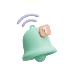 Notification bell with number one isolated on transparent background