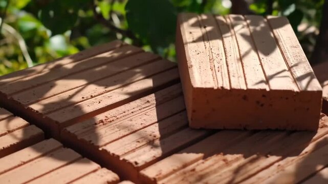 Captivating Close-Up of Clay Bricks with Natural Lighting and Shadows, Perfect for Construction