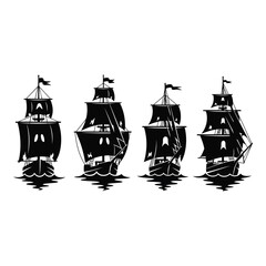 Vector art of ships silhouette isolated on white background